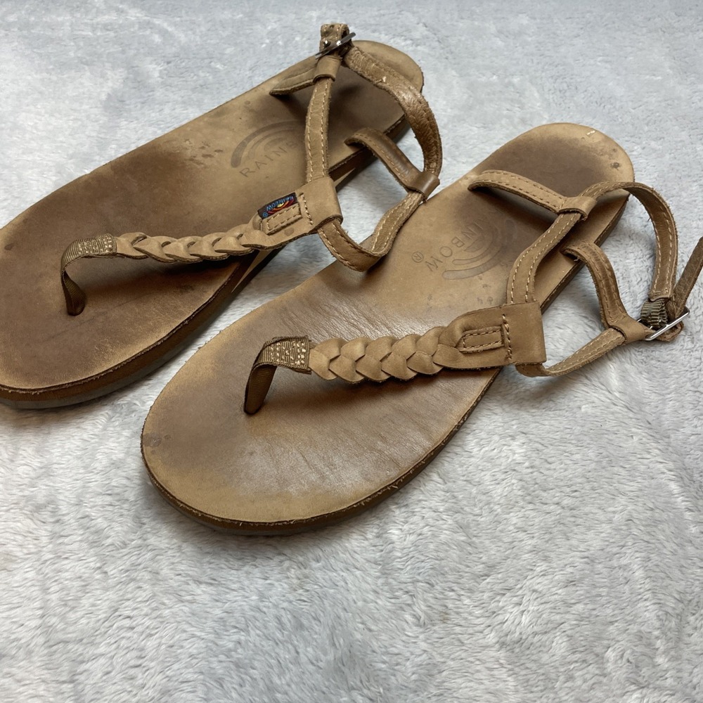 Rainbow T-Street Braided T Strap‎ Sandals Womens L/7.5-8.5 Sierra Light Brown